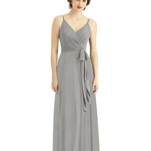 After Six 1511...Draped Wrap Chiffon Maxi Dress with Sash....Gray...Size 8..NWT